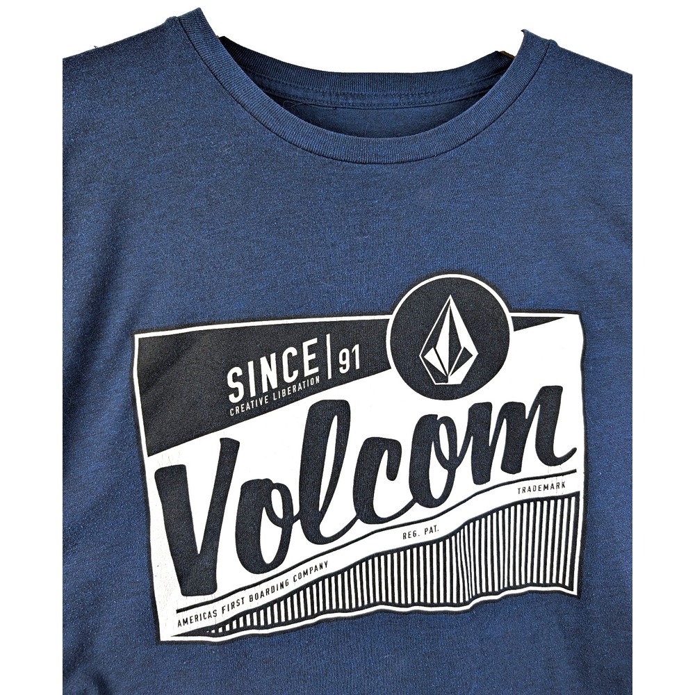 Volcom Mens Graphic T-Shirt Top Large Navy Blue Cotton Bleached XL Y2K